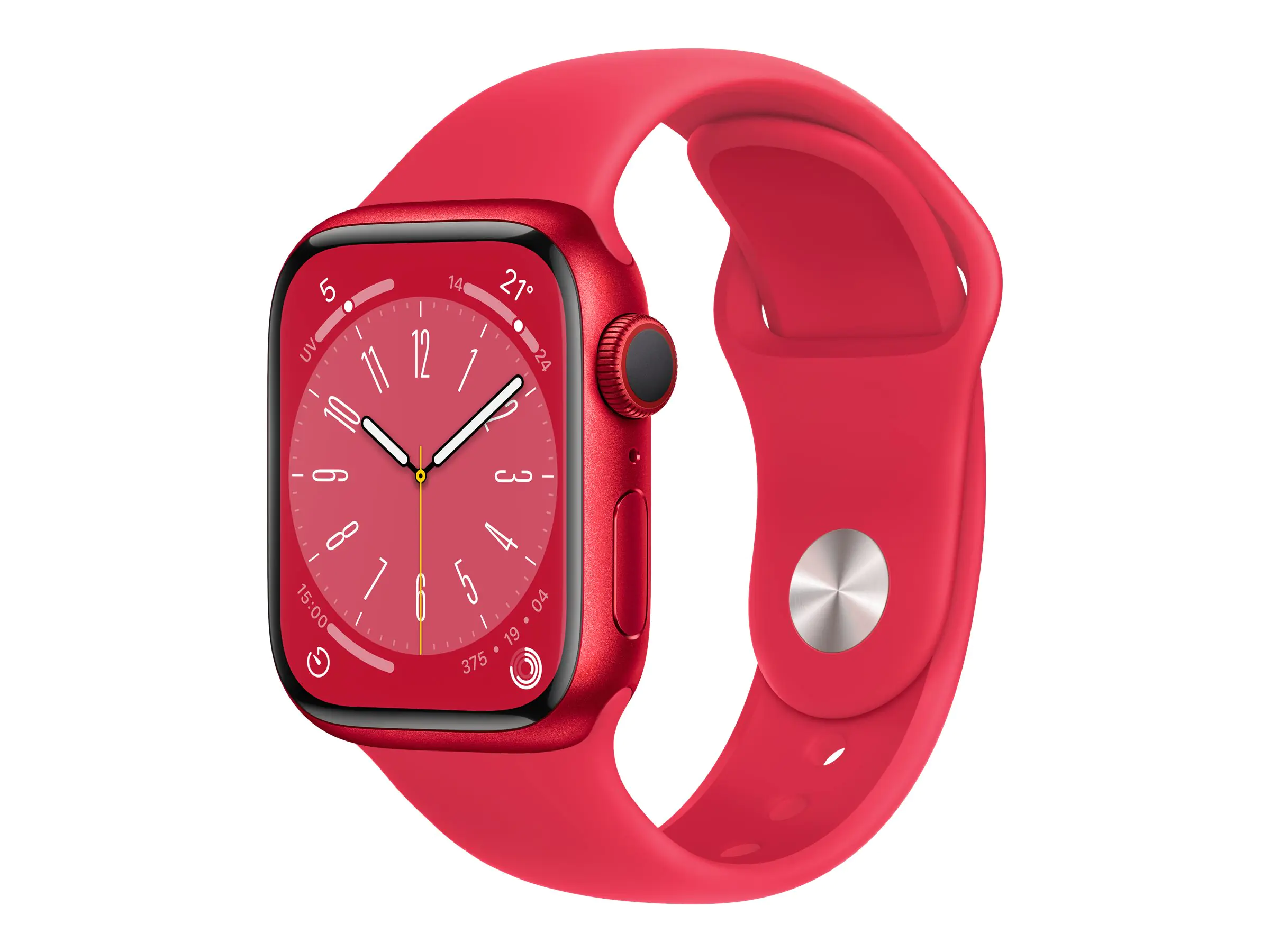 Apple Watch Series 8 (GPS) - (PRODUCT) RED - 41 mm - Red Aluminium - intelligente Uhr mit Sportband - Flouroelastomer - rot - Bandgröße: regelmäßig - 32 GB - Wi-Fi, Bluetooth - 32 g