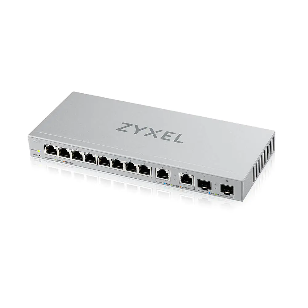 Zyxel XGS1210-12 - V2 - Switch - managed - 8 x 10/100/1000 + 2 x 100/1000/2.5G + 2 x 1 Gigabit/10 Gigabit SFP+ (Uplink) - Desktop, wandmontierbar
