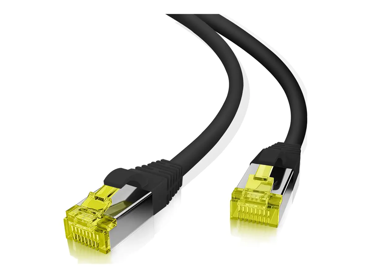 Helos - Patch-Kabel - RJ-45 (M) zu RJ-45 (M) - 1.5 m - 6 mm - SFTP, PiMF - CAT 7 (Kabel) / CAT 6a (Anschlüsse) - halogenfrei, Knickschutzmanschette - Schwarz