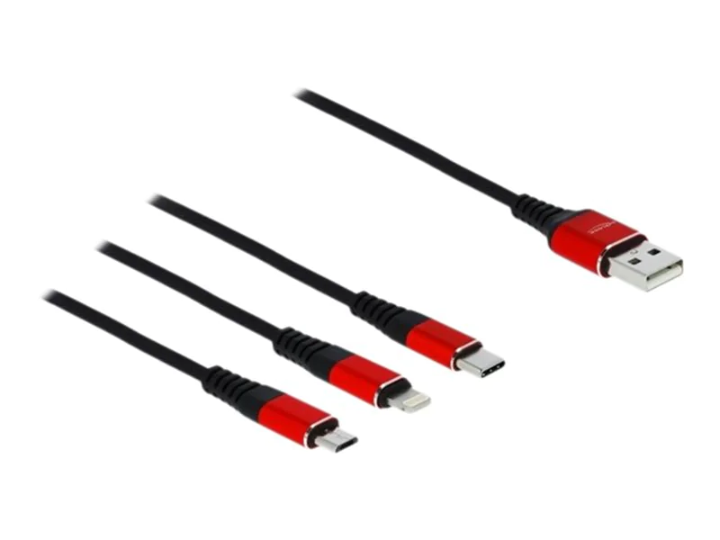 Delock 3 in 1 - Kabel nur zum Laden - USB männlich zu Micro-USB Typ B, Lightning, 24 pin USB-C männlich - 1 m - abgeschirmt - Schwarz
