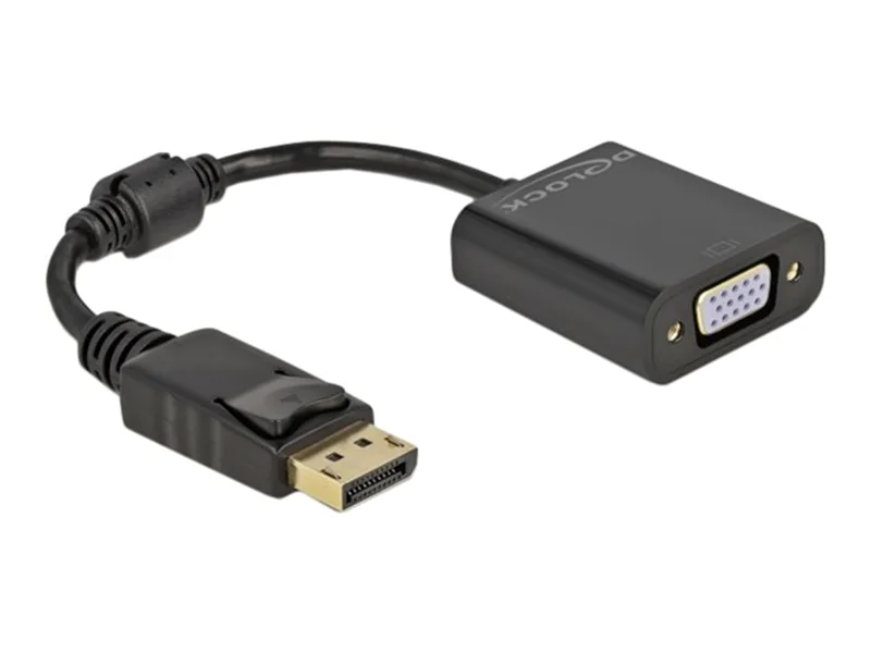 Delock - Videoadapter - DisplayPort (M) eingerastet zu HD-15 (VGA) (W) schraubbar - DisplayPort 1.2 - 15 cm - Passiv, 1080p-Unterstützung, 60 Hz - Schwarz