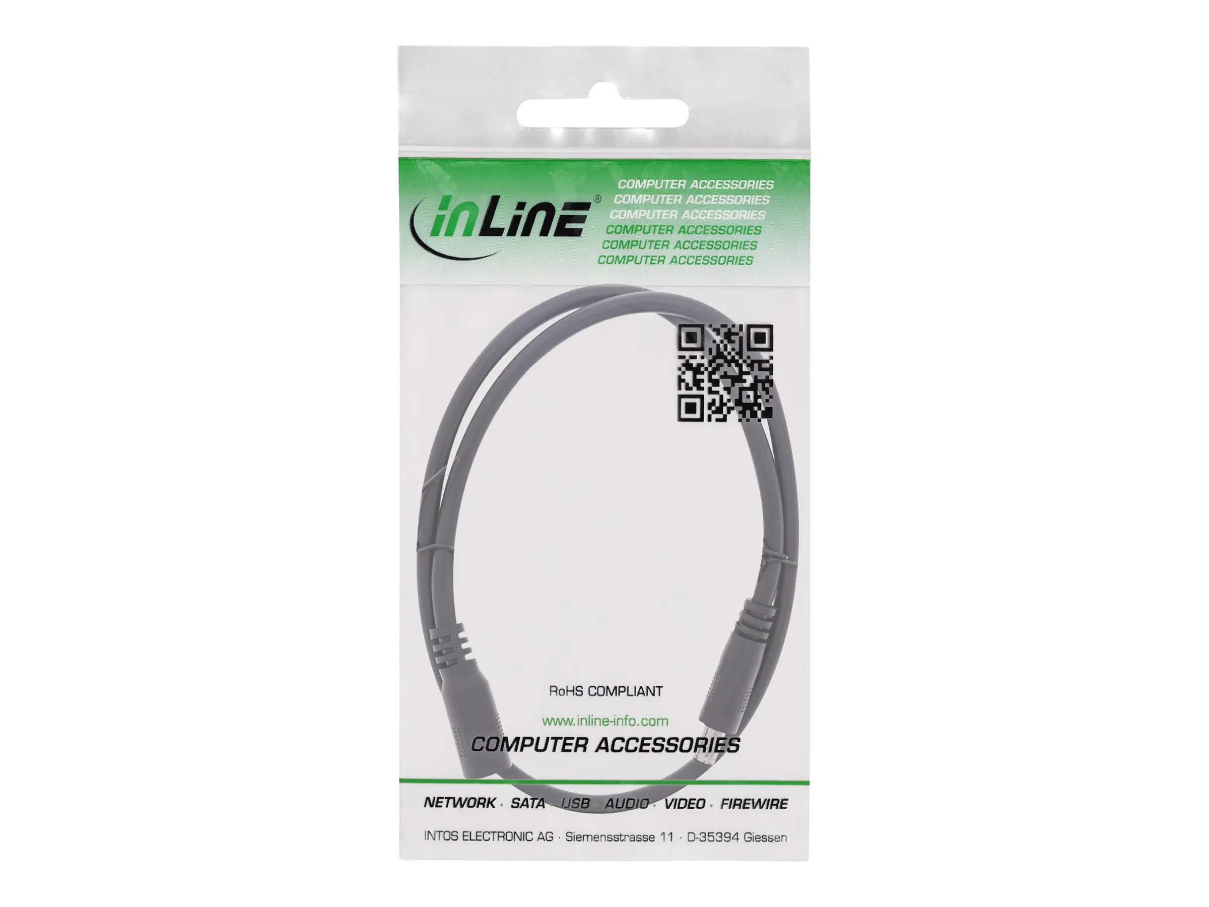 InLine DC Verlängerungskabel - 5,5 x 2,5 mm - AWG 18 - schwarz - 1 m 26901G