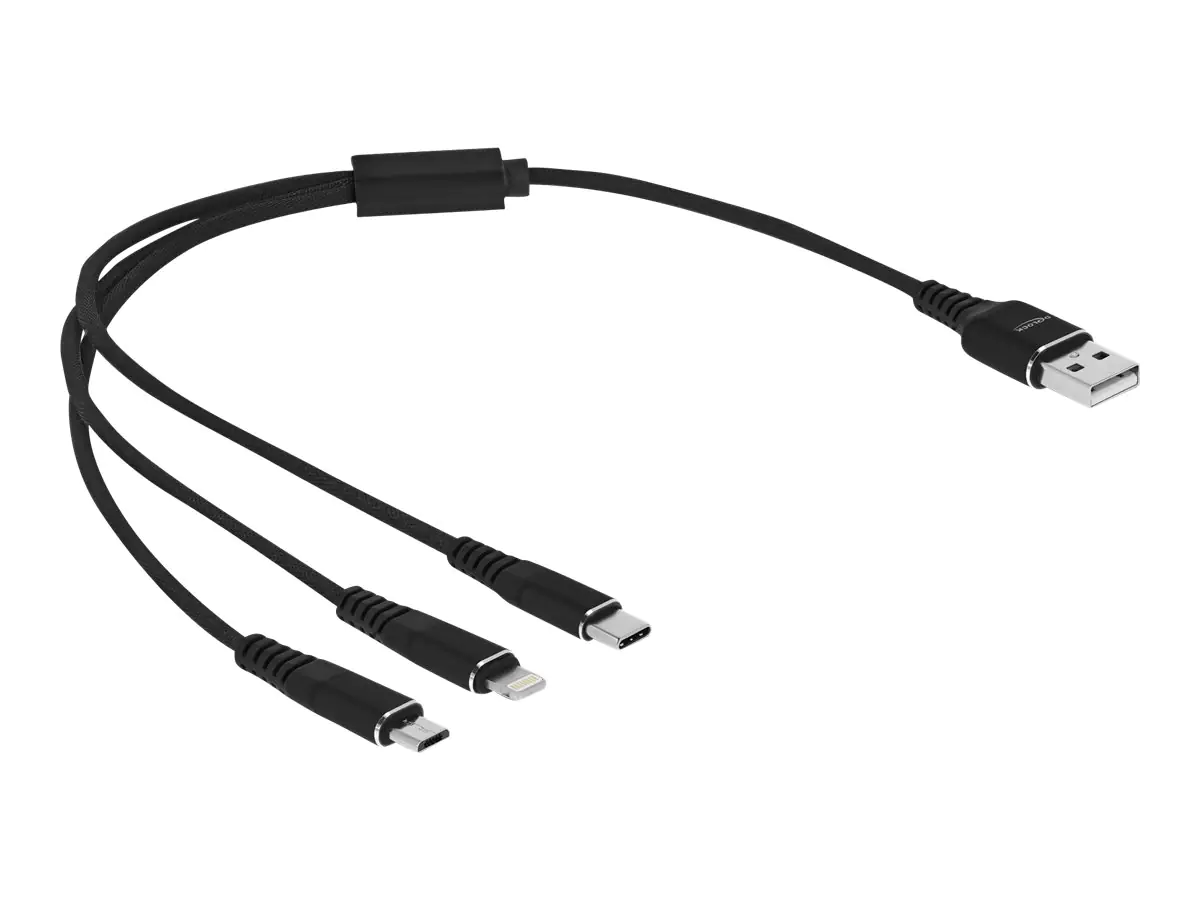 Delock - Lightning-Kabel, nur zum Aufladen - USB männlich zu Micro-USB Typ B, Lightning, 24 pin USB-C männlich - 30 cm - Schwarz