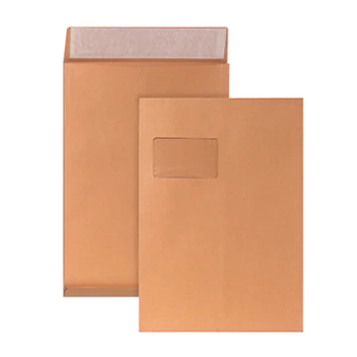 POSTHORN Faltentasche DIN C4 229 x 324 mm (B x H) mit Fenster 140g/m² mit Haftklebung Kraftpapier braun 200 St./Pack.
