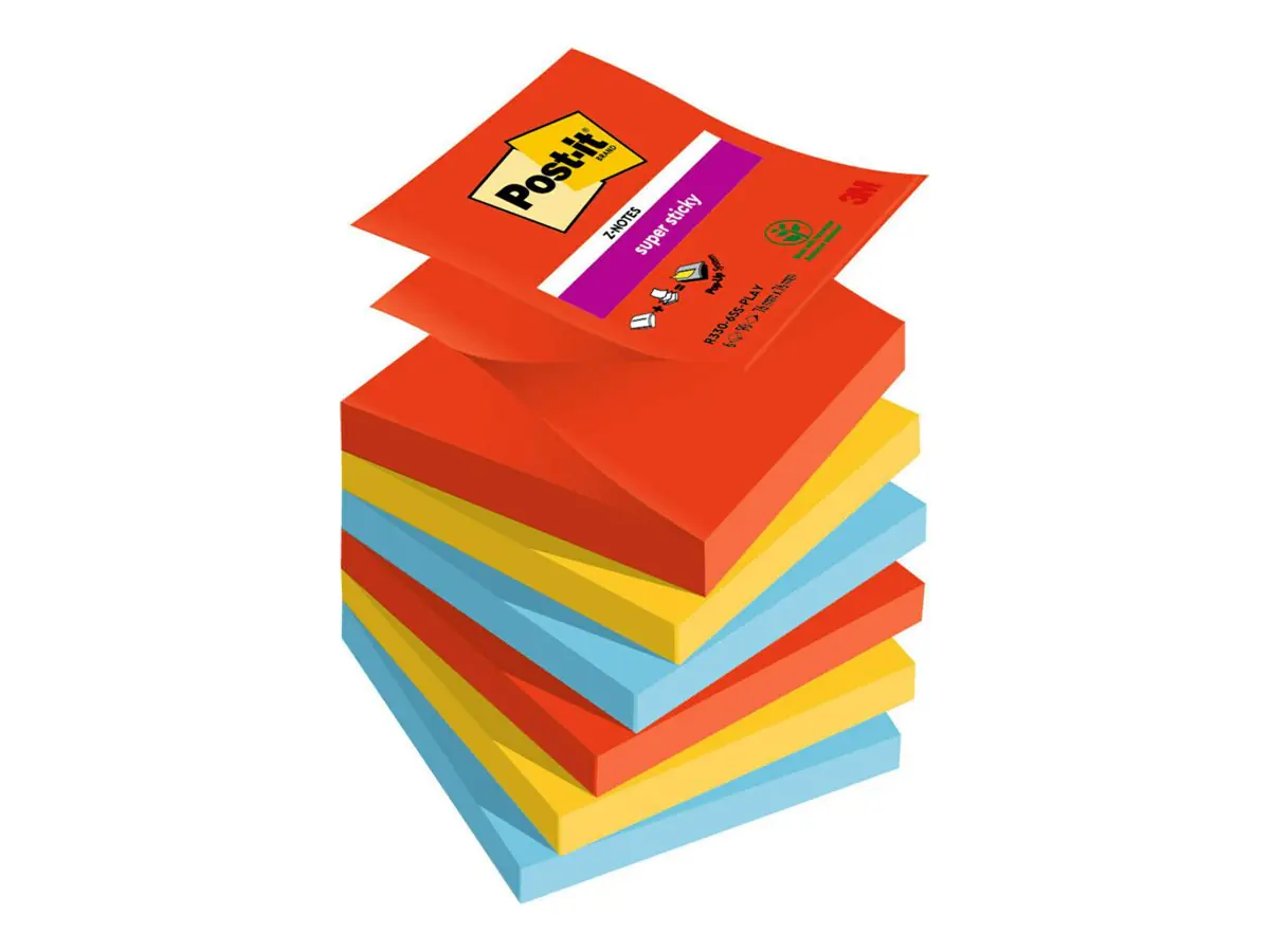 3M Post-it Super Sticky Z-Notes Playful Collection R330-6SS-PLAY - Notizen - 76 x 76 mm - 540 Blatt (6 x 90)
