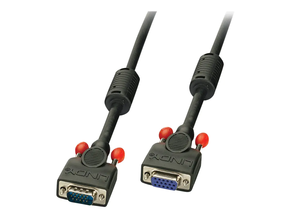 Lindy - VGA-Verlängerungskabel - HD-15 (VGA) (W) zu HD-15 (VGA) (M) - 1 m - geformt, Daumenschrauben - Schwarz