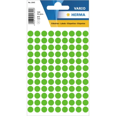 HERMA Vielzwecketiketten Ø 8 mm rund grün Papier matt 540 St., Grün, Kreis, Universal, Zellulose, Matte, 108 Stück(e) 1845