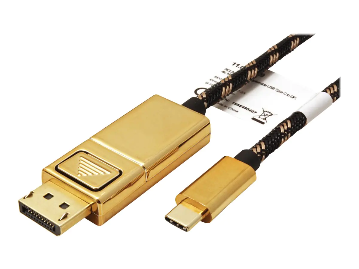 Roline Gold - DisplayPort-Kabel - 24 pin USB-C (M) zu DisplayPort (M) Verriegelung - USB 3.1 / DisplayPort 1.2 - 1 m - 4K Unterstützung - Schwarz, Gold
