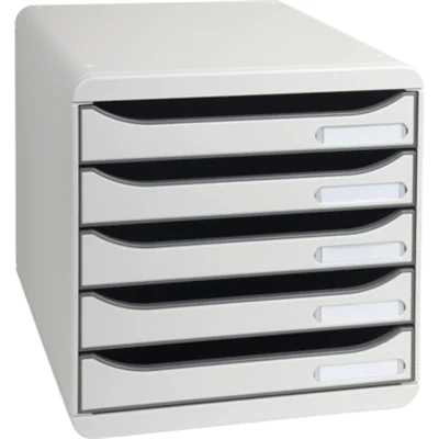 Exacompta Schubladenbox BIG-BOX plus 5 Schubladen DIN A4, Überbreite Polystyrol Gehäusefarbe: lichtgrau Farbe der Schublade: lichtgrau