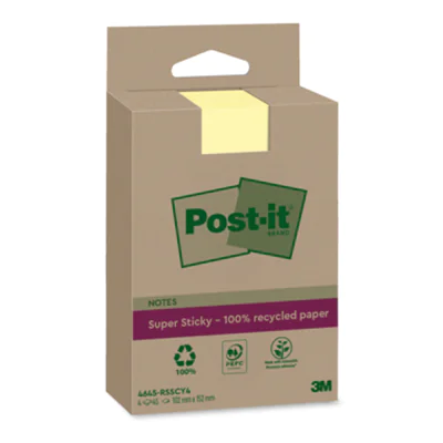 Post-it® Haftnotiz Recycling Notes Super Sticky 102 x 152 mm (B x H) gelb 45 Bl./Block 4 Block/Pack.