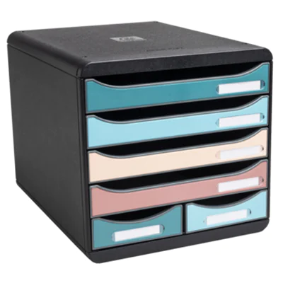 Exacompta Schubladenbox BIG-BOX Maxi 6 Schubladen DIN A4, Überbreite Polystyrol Gehäusefarbe: schwarz Farbe der Schublade: mehrfarbig