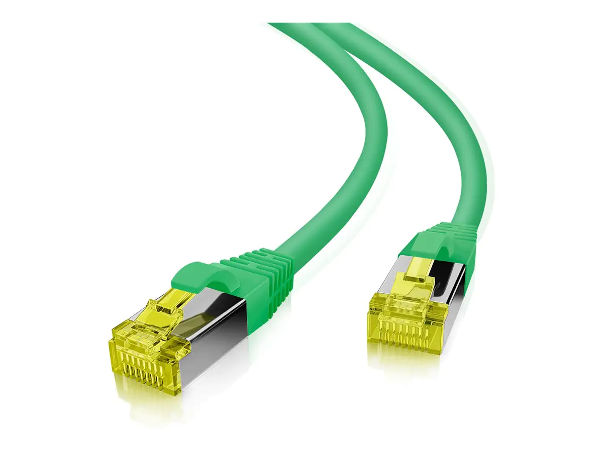 Helos - Patch-Kabel - RJ-45 (M) zu RJ-45 (M) - 7.5 m - 6 mm - SFTP, PiMF - CAT 7 (Kabel) / CAT 6a (Anschlüsse) - geschirmt, halogenfrei, geformt, ohne Haken, verseilt, Knickschutzmanschette - Rot