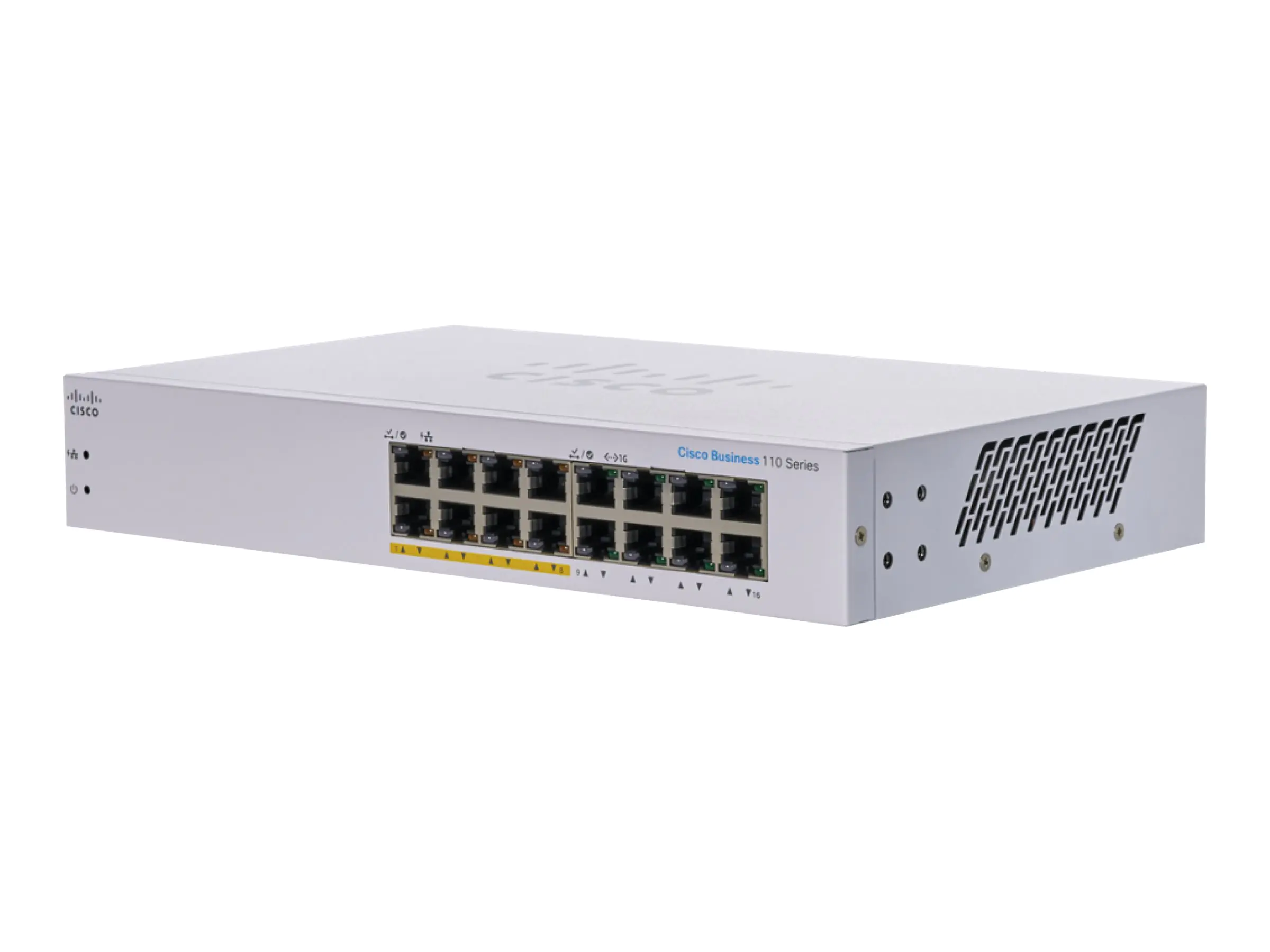 Cisco Business 110 Series 110-16PP - Switch - unmanaged - 8 x 10/100/1000 (PoE) + 8 x 10/100/1000 - an Rack montierbar, Desktop, wandmontierbar - PoE (64 W)