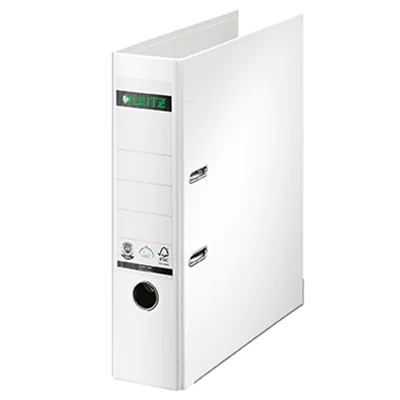 Leitz Ordner 80mm DIN A4 Rückenschild: geklebt Werkstoff: Pappe Material außen: Papier Material innen: Papier weiß