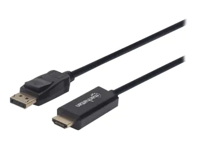 Manhattan DisplayPort 1.2 to HDMI Cable, 4K@60Hz, 1.8m, Male to Male, DP With Latch, Black, Not Bi-Directional, Three Year Warranty, Polybag - Adapterkabel - DisplayPort männlich eingerastet zu HDMI männlich - 1.8 m - Schwarz - geformt, 4K Unterstützung,