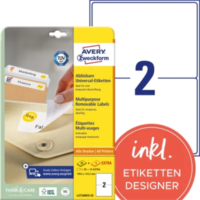 Avery Zweckform Etikett L4734REV-25 199,6x143,5mm weiß 60 St./Pack.