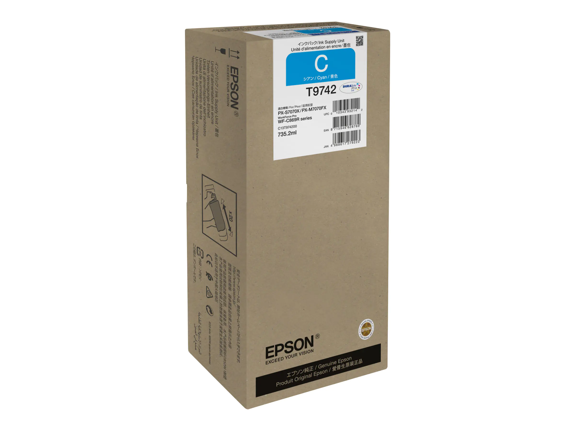 Epson T9742 - 735.2 ml - Größe XXL - Cyan - Original - Tintenpatrone - für WorkForce Pro WF-C869R, WF-C869RD3TWFC, WF-C869RDTWF, WF-C869RDTWFC