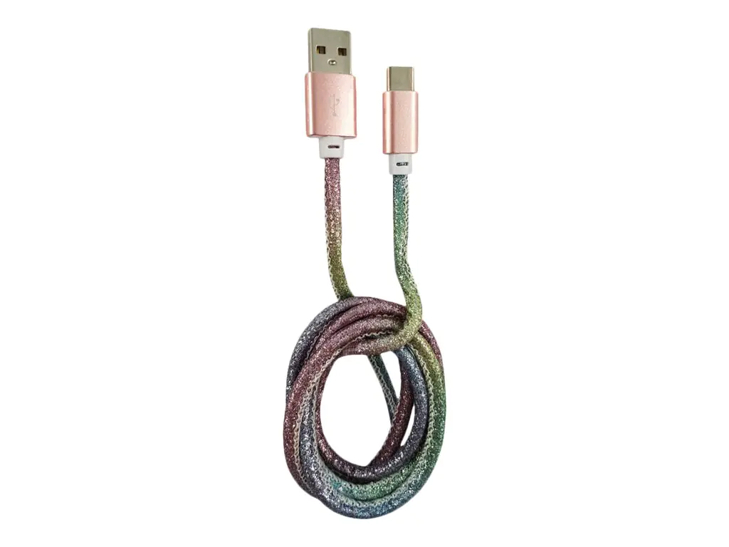 LC Power - USB-Kabel - USB (M) zu 24 pin USB-C (M) - 3 A - 1 m - Disco Glitter
