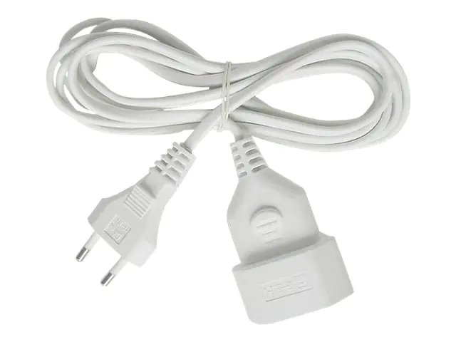 Brennenstuhl H03VVH2-F 2x0.75 - Spannungsversorgungs-Verlängerungskabel - IEC 60906-1 (W) zu Eurostecker (M) - 3 m - flach - weiß