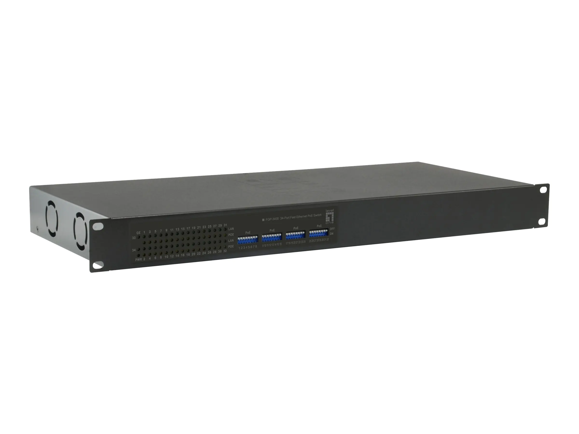 LevelOne FGP-3400W380 - Switch - 32 x 10/100 (PoE+) + 2 x 10/100/1000 - an Rack montierbar, Desktop - PoE+ (380 W)