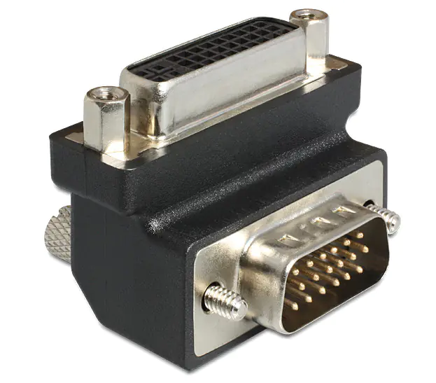 Delock Adapter DVI 24+5 female / VGA 15 pin male 90°angled - VGA-Adapter - HD-15 (VGA) (M) zu DVI-I (W) - 90° Stecker, Daumenschrauben