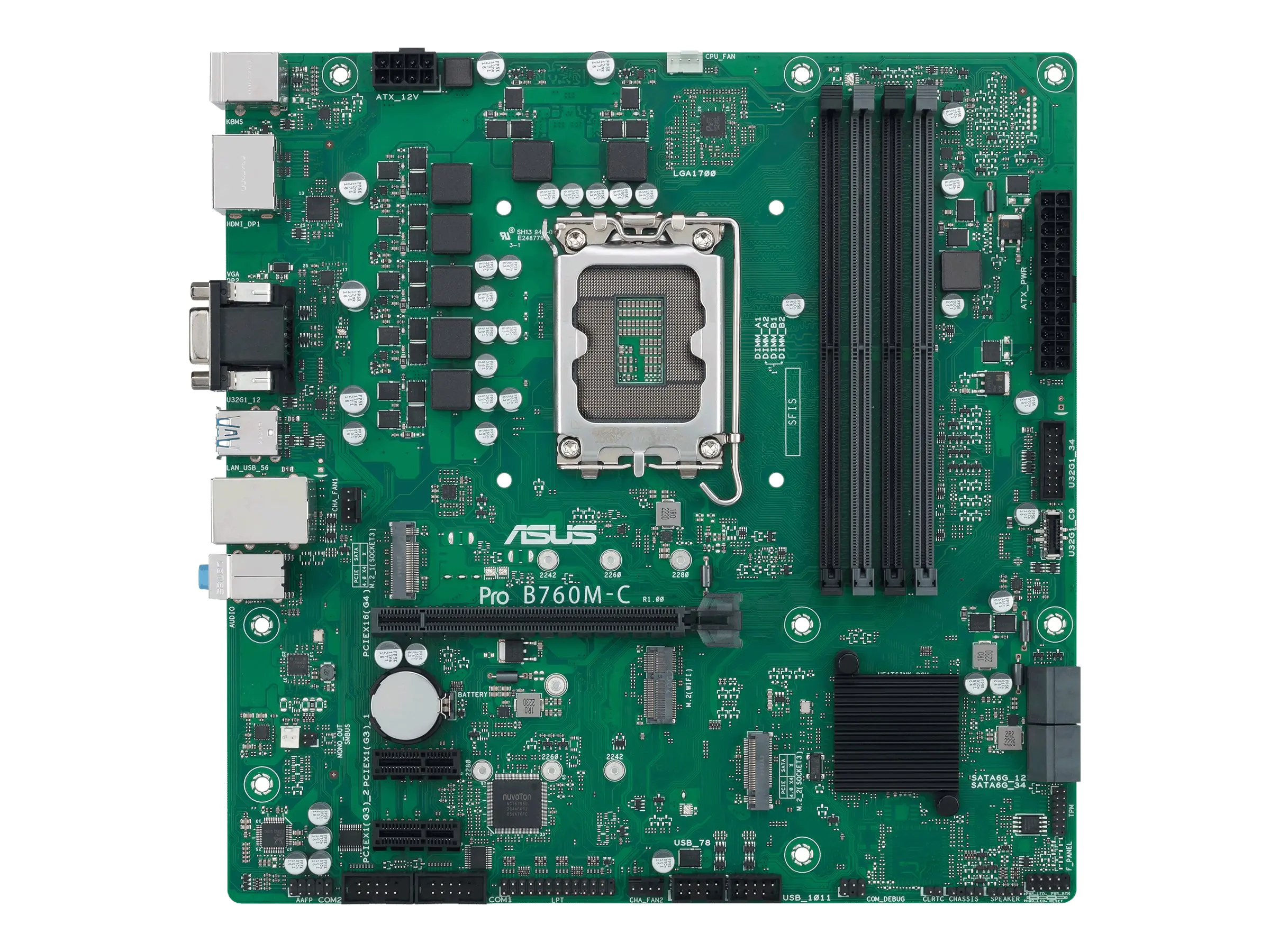 ASUS Pro B760M-C-CSM - Motherboard - micro ATX - LGA1700-Sockel - B760 Chipsatz - USB 3.2 Gen 1, USB-C 3.2 Gen 1 - Gigabit LAN - Onboard-Grafik (CPU erforderlich) - HD Audio (8-Kanal)