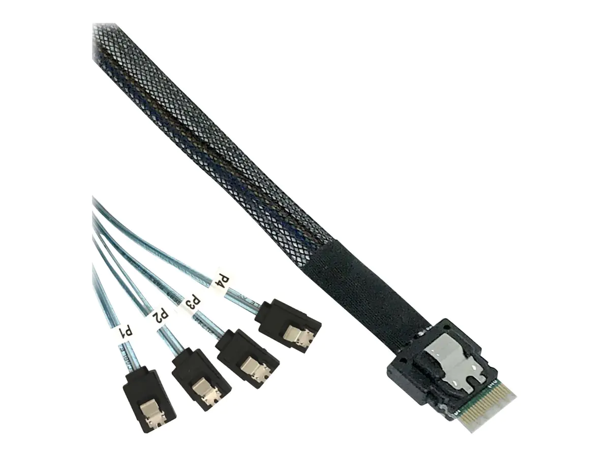 InLine - Internes SAS-Kabel - SAS 12Gbit/s - 4i Slim SAS (S) Verriegelung zu SATA (S) Verriegelung - 50 cm - Schwarz