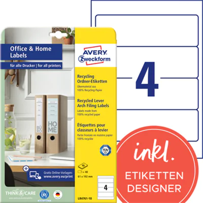 Avery Zweckform Ordneretikett LR4761-10 RC 61x192mm weiß