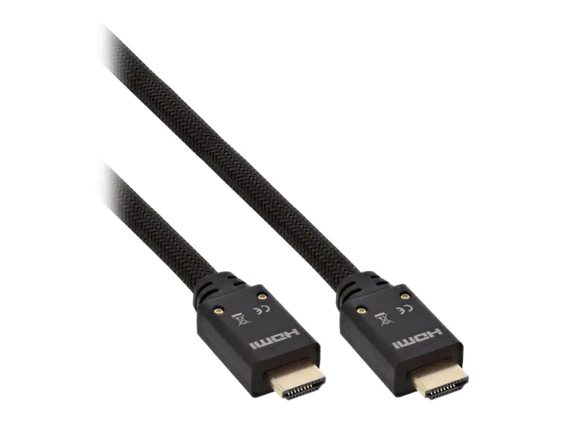 InLine High Speed - HDMI-Kabel mit Ethernet - HDMI männlich zu HDMI männlich - 15 m - dreifach abgeschirmtes Twisted-Pair-Kabel - Schwarz - geformt, 4K Unterstützung, aktiv