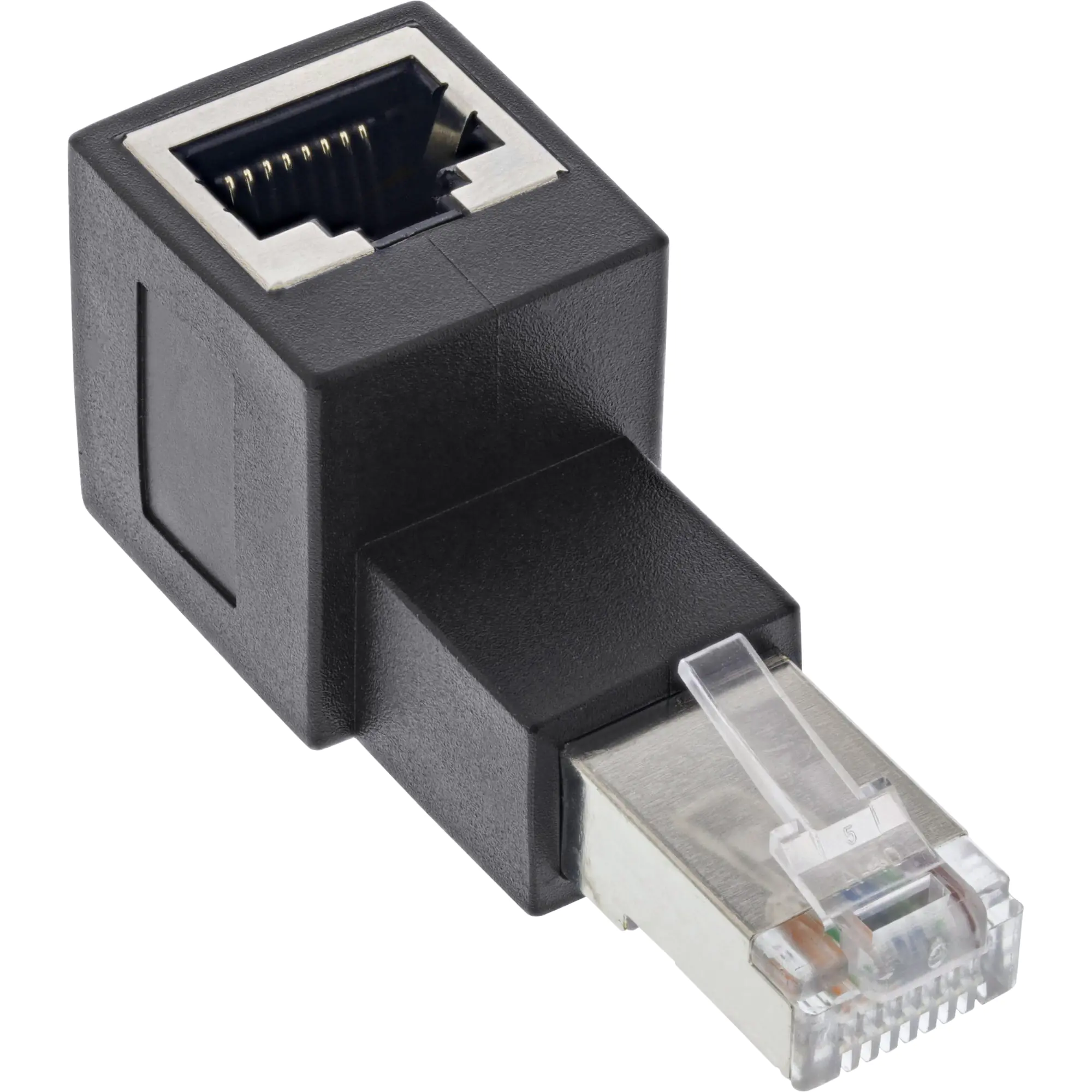InLine - Netzwerkadapter - RJ-45 (W) gerade zu RJ-45 (M) nach oben angewinkelt - abgeschirmt - CAT 6a - gewinkelt - Schwarz