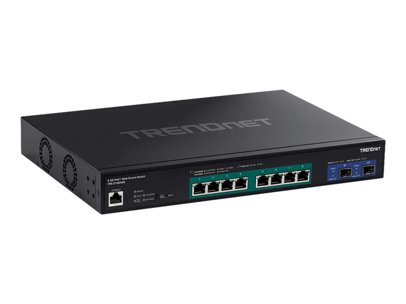 TRENDnet TPE 3102WS - Switch - L3 - Smart - 8 x 100/1000/2.5G (PoE+) + 2 x 10 Gigabit SFP+ - an Rack montierbar - PoE+ (240 W) - TAA-konform