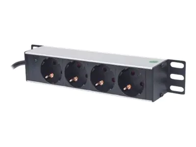 Intellinet 10" 1U Rackmount 4-Way Power Strip - German Type", With Power Indicator, No Surge Protection, 1.8m Power Cord - Steckdosenleiste (Rack - einbaufähig) 714020