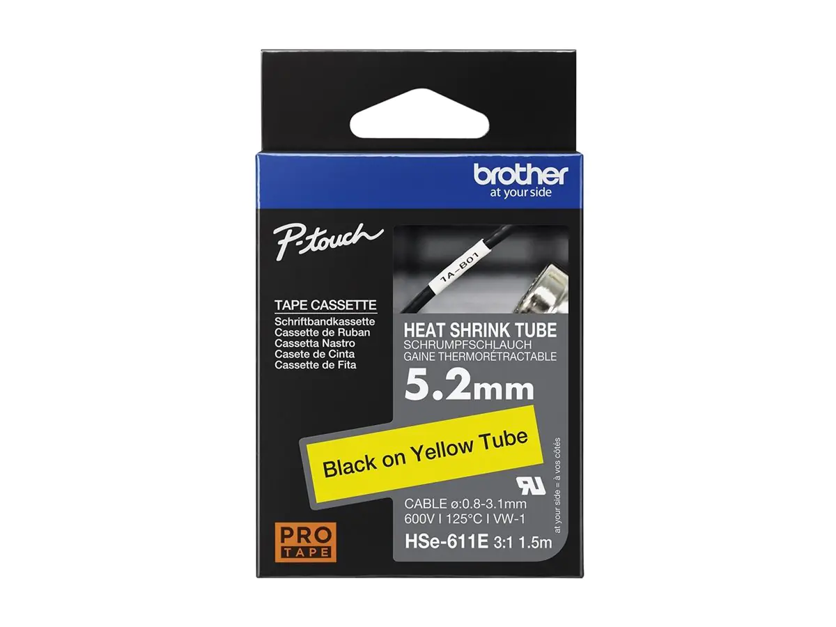 Brother HSe-611E - Schwarz auf Gelb - Rolle (0,52 cm x 1,5 m) HSE611E