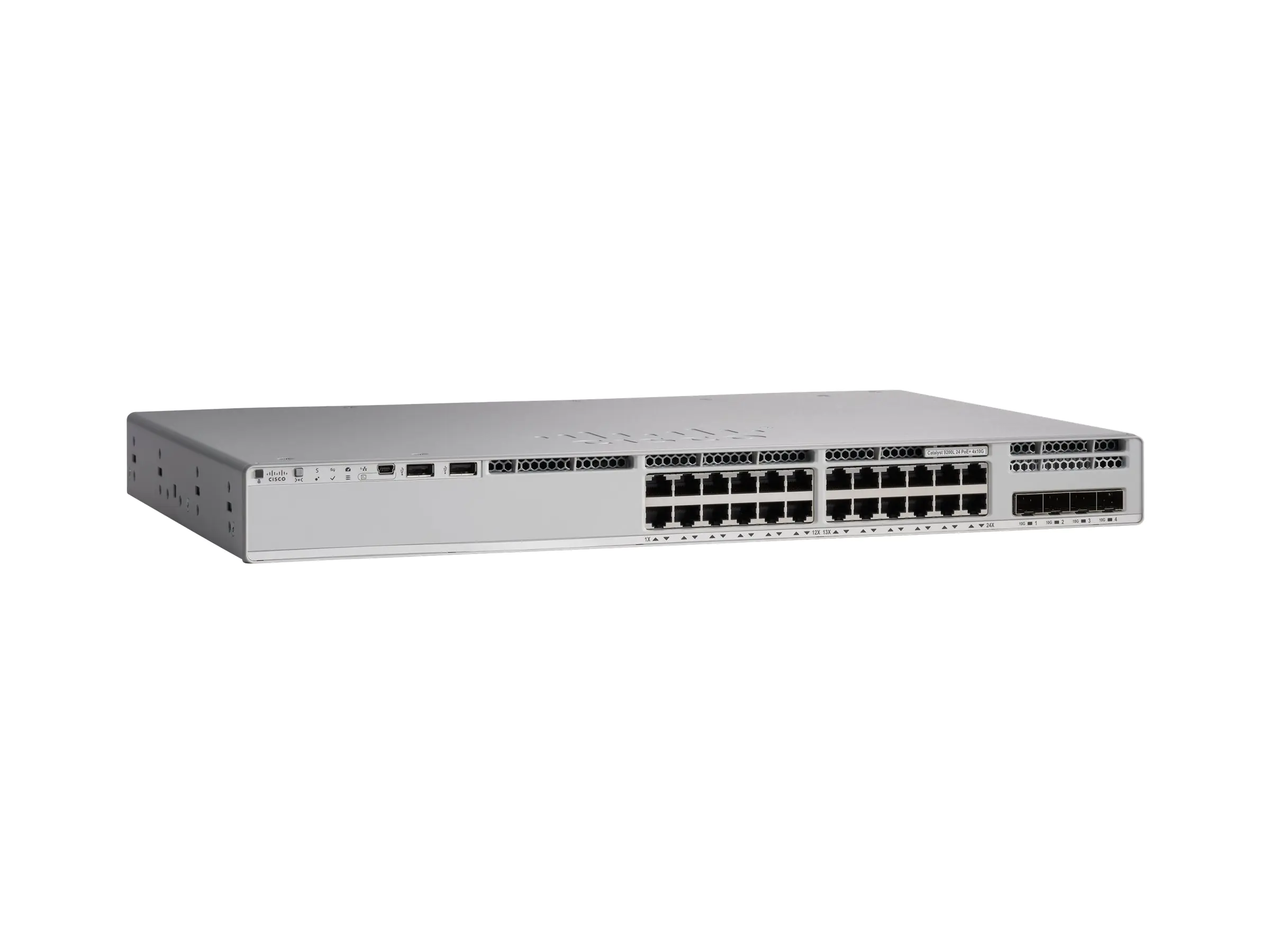 Cisco Catalyst 9200L - Network Advantage - Switch - L3 - 24 x 10/100/1000 (PoE+) + 4 x 10 Gigabit SFP+ (Uplink) - an Rack montierbar - PoE+ (740 W)