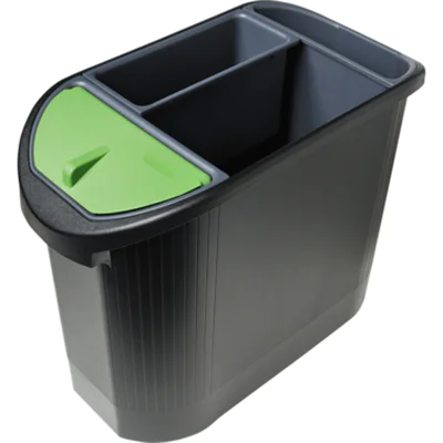 Exacompta Papierkorb TOPLINE 24 x 36,5 x 48 cm (B x H x T) 26l Polypropylen, 80 % recycelt Farbe: schwarz/grau Farbe des Deckels: grün 3 Sortierfächer