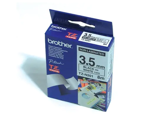 Brother TZN201 - Schwarz auf Weiß - Rolle (0,35 cm x 8 m) 1 Kassette(n) nicht-laminiertes Schriftband - für Brother PT-D210, D600, H110, P750, P950; P-Touch PT-D410, D460; P-Touch Cube Pro PT-P910