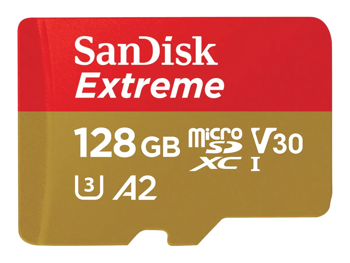 SanDisk Extreme - Flash-Speicherkarte (microSDXC-an-SD-Adapter inbegriffen) - 128 GB - A2 / Video Class V30 / UHS-I U3 / Class10 - microSDXC UHS-I
