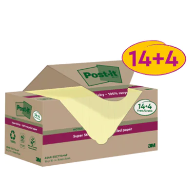Post-it Haftnotiz Super Sticky Recycling Notes 76 x 76 mm (B x H) gelb 70 Bl./Block 18 Block/Pack.