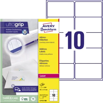 Avery Zweckform Adressetikett ultragrip 99,1 x 57 mm (B x H) Papier weiß 1.000 Etik./Pack.