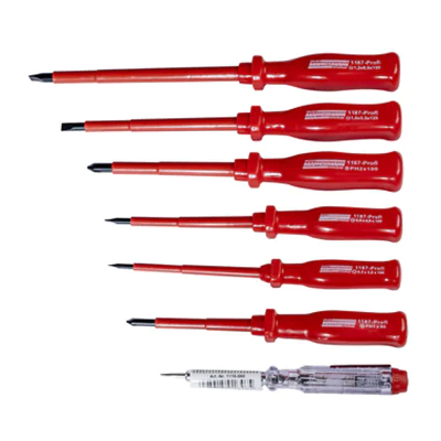 BRÜDER MANNESMANN WERKZEUGE Schraubendreher-Satz 2 Kreuz-Schraubendreher (PH 1 x 80/2 x 100 mm) 4 Schlitz-Schraubendreher (0,5 x 3 x 100/0,8 x 4 x 100/1 x 5,5 x 125/1,2 x 6,5 x 150 mm) inkl. Spannungsprüfer 100-250 V (60 mm) Ktn. Chrom-Vanadium Stahl