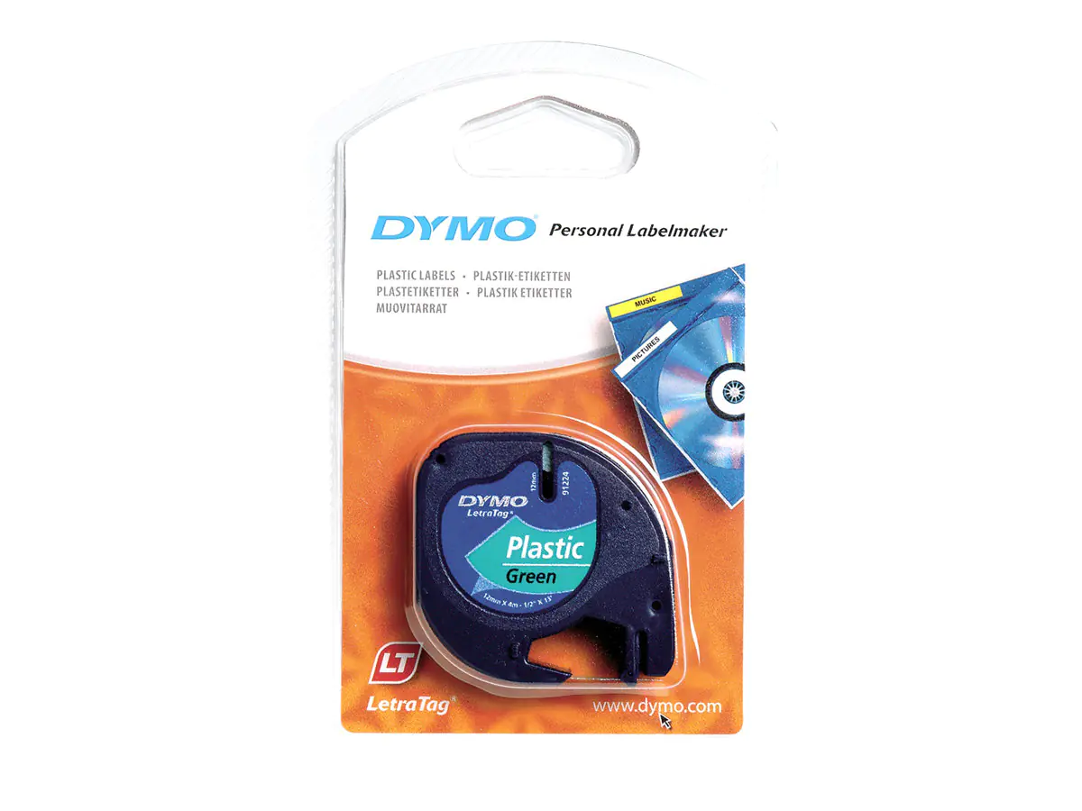 Dymo LetraTAG - Kunststoff - Schwarz auf Grün - Rolle (1,2 cm x 4 m) S0721640