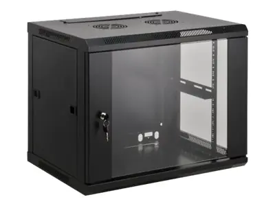Intellinet Network Cabinet, Wall Mount (Standard), 9U, Usable Depth 350mm/Width 540mm, Black, Assembled, Max 60kg, Metal & Glass Door, Back Panel, Removeable Sides,Suitable also for use on desk or floor, 19",Parts for wall install (eg screws/rawl
