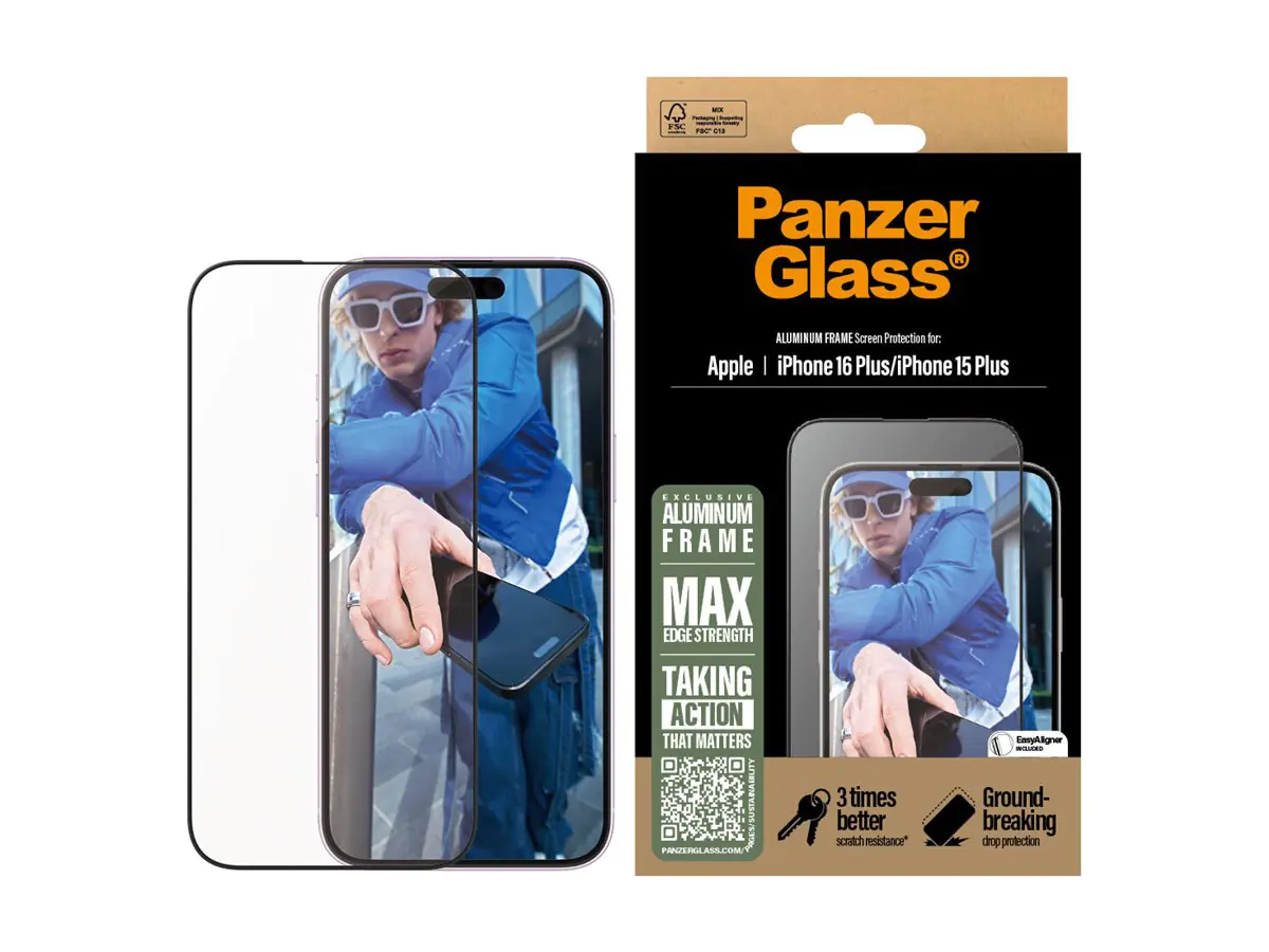 PanzerGlass Bildschirmschutz für Handy - ultra-weite Passform, Aluminiumrahmen