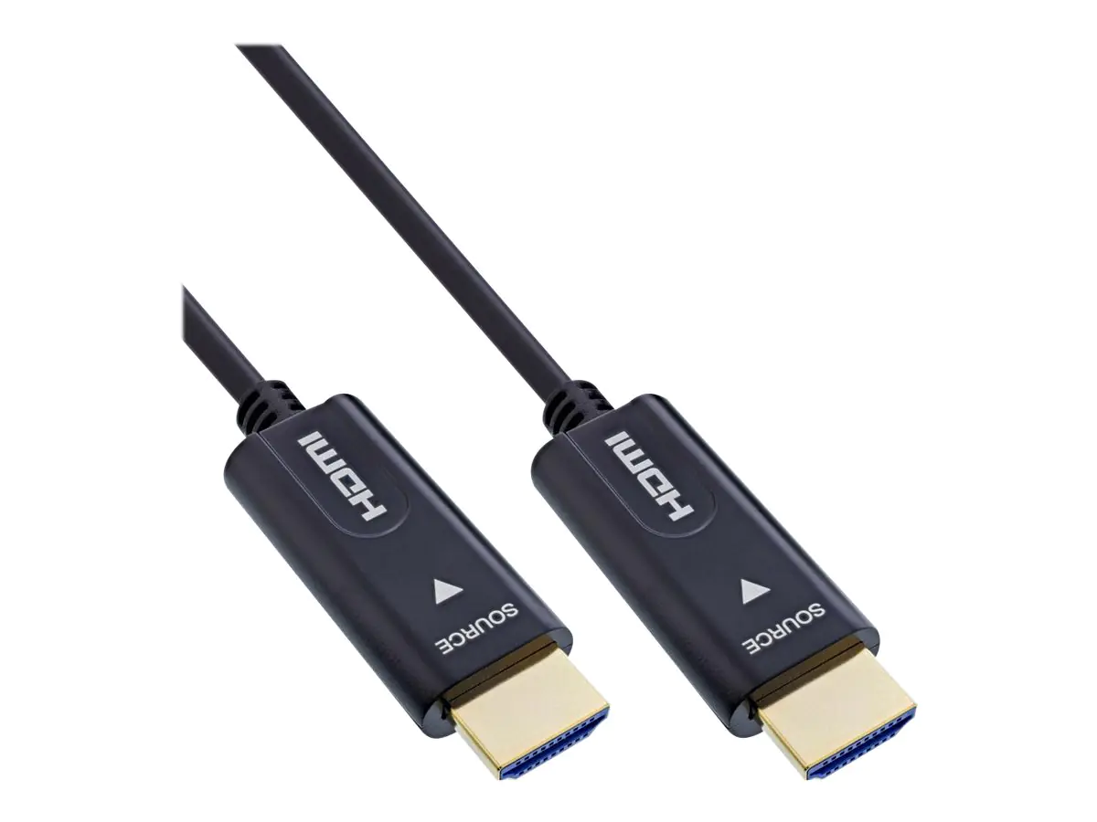 InLine - High Speed - HDMI-Kabel mit Ethernet - HDMI männlich zu HDMI männlich - 20 m - Hybrid Kupfer/Kohlefaser - Schwarz - Active Optical Cable (AOC), unterstützt 4K 60 Hz (3840 x 2160), unterstützt 4K 60 Hz (4096 x 2560), Unterstützung für 3D-Video, bi