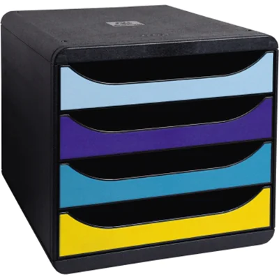 Exacompta Schubladenbox BIG-BOX 4 Schubladen DIN A4, Überbreite Polystyrol Gehäusefarbe: schwarz Farbe der Schublade: mehrfarbig