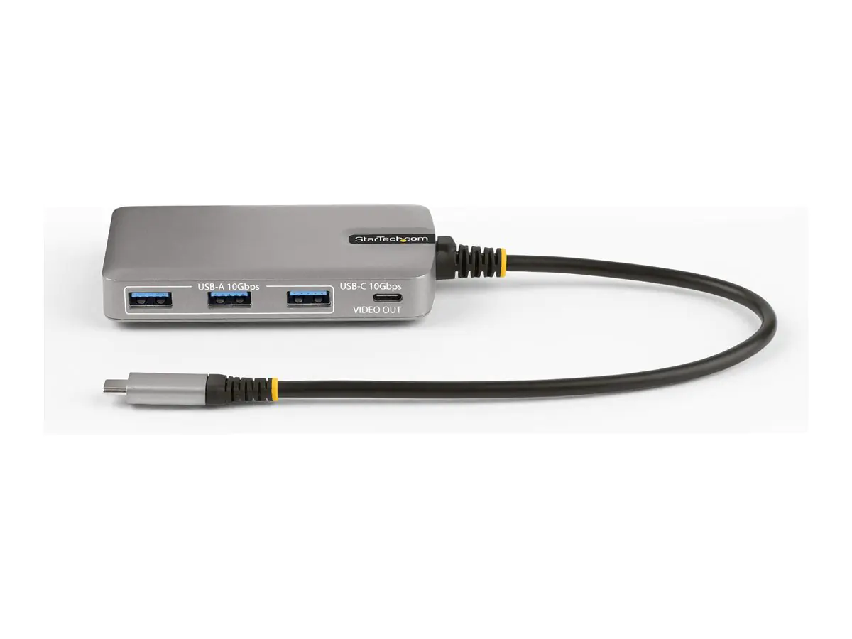 StarTech 4-Port USB-C Hub with USB-C DP Alt Mode Video Output 4K 60Hz, 3x USB-A, 1x USB-C, 100W Power Delivery Pass-Through, USB 3.2 Gen 2 (10Gbps), Portable USB Type-C to USB Type-A/C - 1ft (30cm) Host Cable (HB31C3A1CDPPD3) - Hub - 1 x USB-C + 3 x USB 3