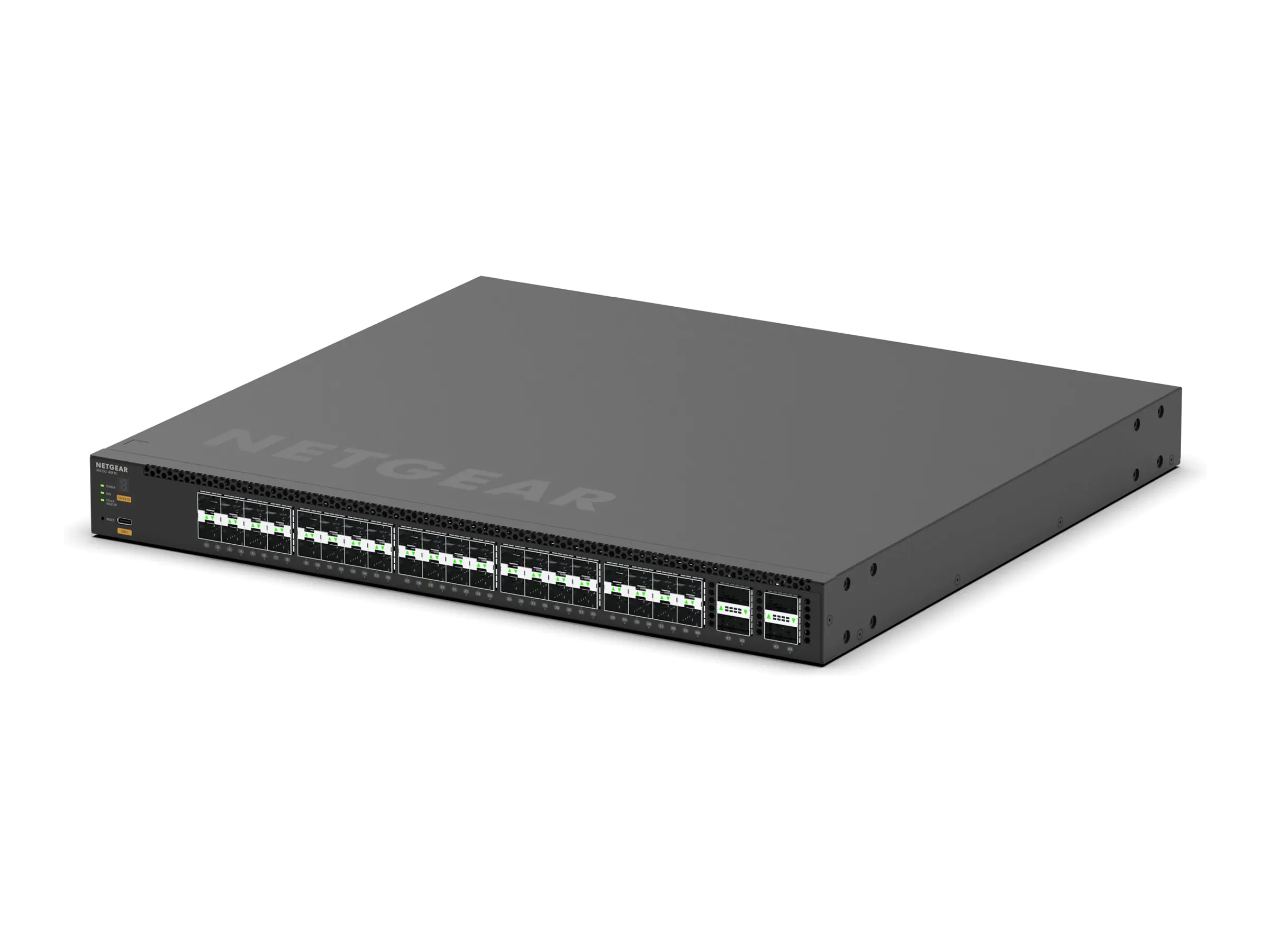 Netgear M4350 Series M4350-40F4C - Switch - L3 - managed - 40 x 10 Gigabit SFP+ + 4 x 100 Gigabit QSFP28 (Uplink) - Luftstrom von vorne nach hinten - an Rack montierbar