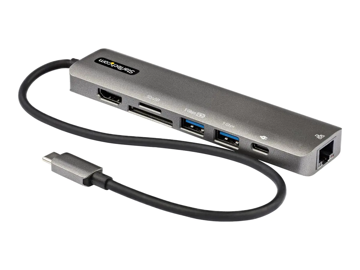 StarTech USB-C Multiport Adapter - USB-C auf 4K 60Hz HDMI 2.0, 100W Power Delivery Pass-through, SD/MicroSD, 2 Port USB 3.0 Hub, GbE - USB-C Mini Dock - 30cm langes Kabel (DKT30CHSDPD1) - Dockingstation - USB-C / Thunderbolt 3 - HDMI - 1GbE