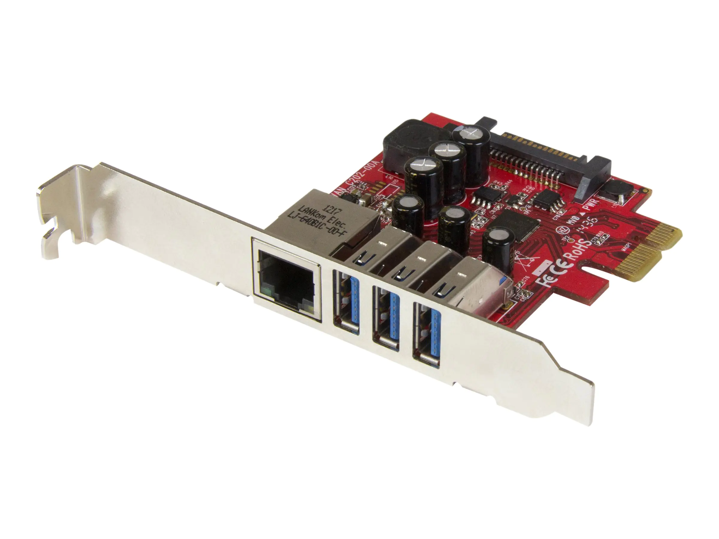 StarTech 3 Port PCI Express USB 3.0 Karte mit Gigabit Ethernet - 3-fach PCIe USB Schnittstellenkarte mit GbE Anschluss - Netzwerk-/USB-Adapter - PCIe 2.0 Low-Profile - USB 3.0 x 3 + 1000Base-T x 1