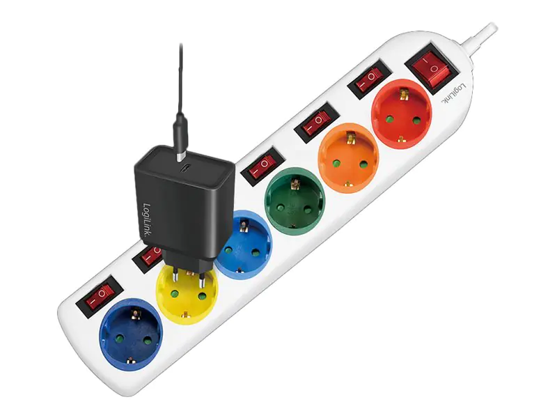 LogiLink Multicolor - Steckdosenleiste - Wechselstrom 250 V - 3680 Watt - Ausgangsanschlüsse: 6 (6 x Leistungs-CEE 7/3) - 1.5 m Schnur - Deutschland